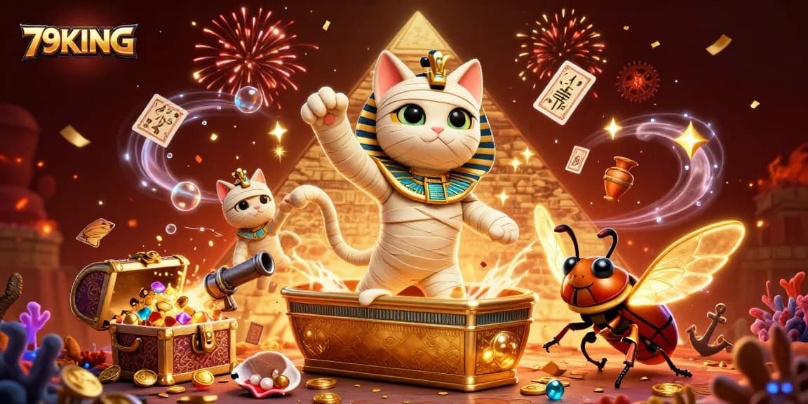 Join the excitement of 79KING with vibrant characters and casino-themed elements in a dynamic illustration.