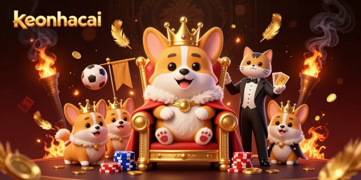 Engage in sports betting excitement with keonhacai’s dynamic 3D illustration of royal corgis amidst thrilling action.