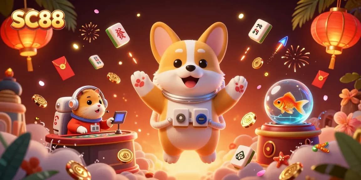 SC88 showcases a space station casino scene with an astronaut corgi and gaming elements.