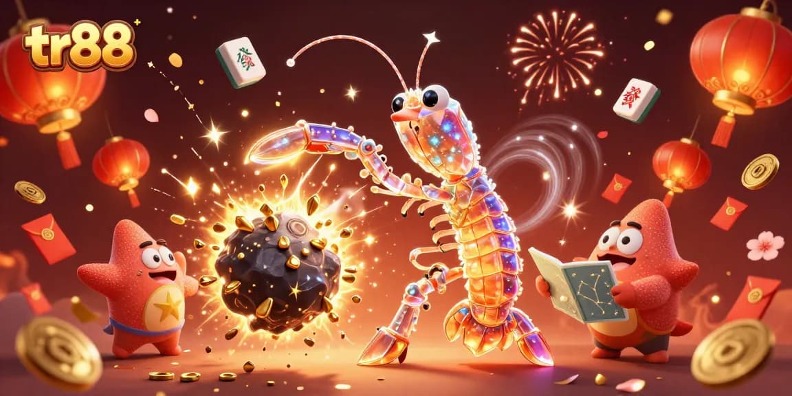 Experience the excitement of tr88 through stunning 3D casino action with mantis shrimp and vibrant gambling elements.