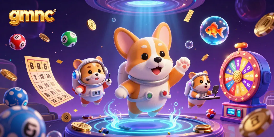 Experience gmnc's thrilling casino atmosphere in this vibrant 3D scene with playful characters and dynamic gaming elements.