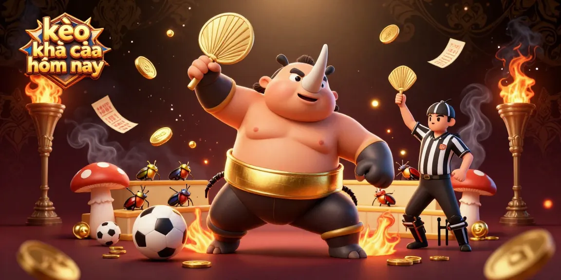 Experience kèo nhà cái hôm nay with a dramatic illustration featuring beetle champions and sports betting elements.