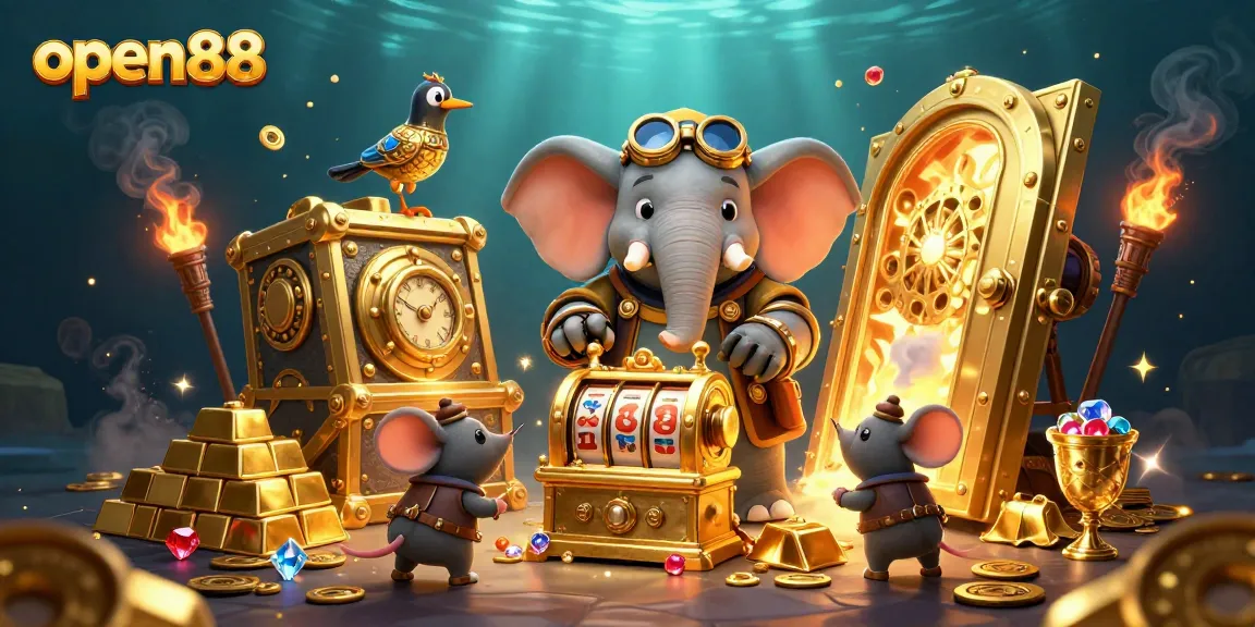 Experience the winning thrill at open88 with an engaging steampunk casino scene filled with treasures.