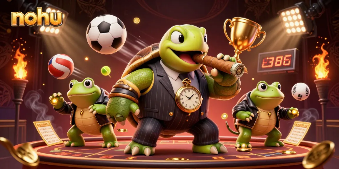 Bet on success with nohu as a snapping turtle mobster leads the gaming action amid vibrant sports elements.