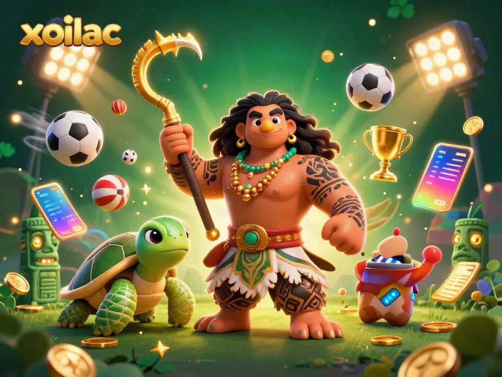 Xoilac captures the excitement of sports betting with dynamic characters and elements declaring victory.
