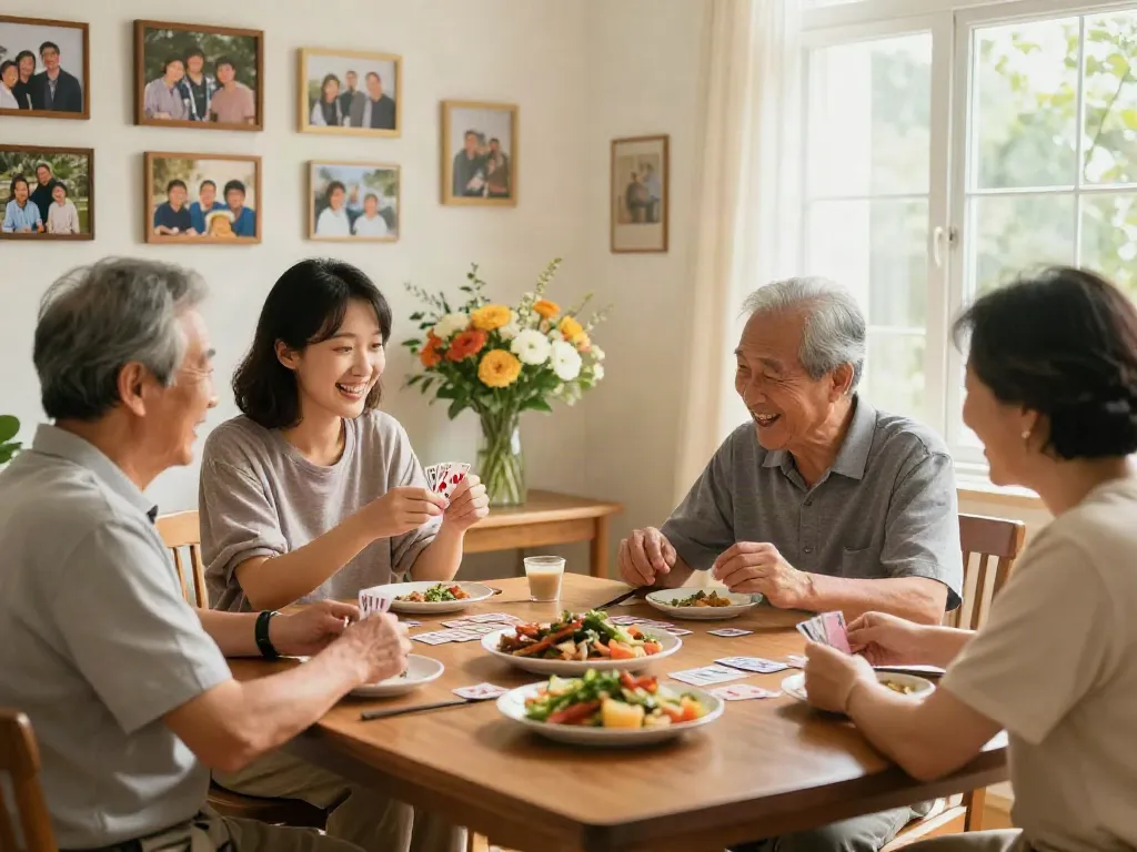 Engaging family moment honoring parents, showing rokok88 login values of respect and love.