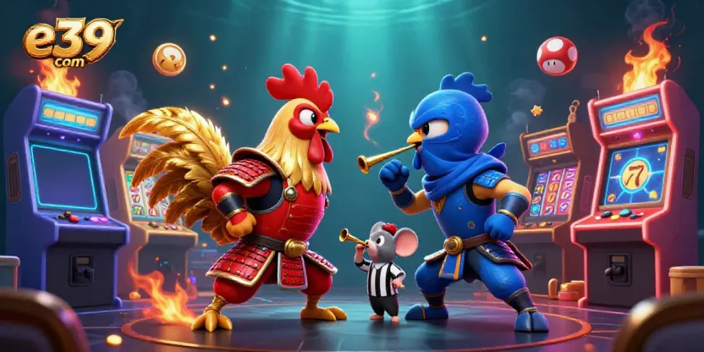 Engage in thrilling gameplay at e39 com featuring 3D fighting roosters with casino elements