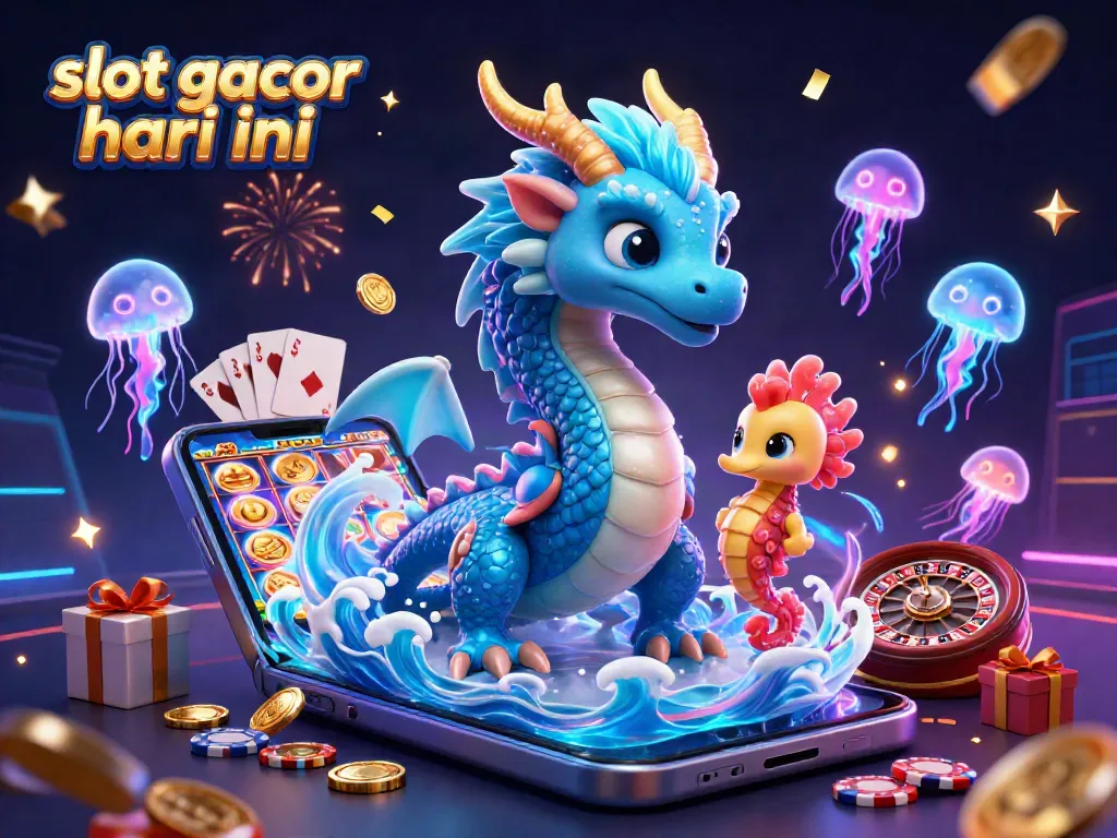 Slot gacor hari ini menampilkan ilustrasi kasino yang memukau dengan karakter naga dan kuda laut.