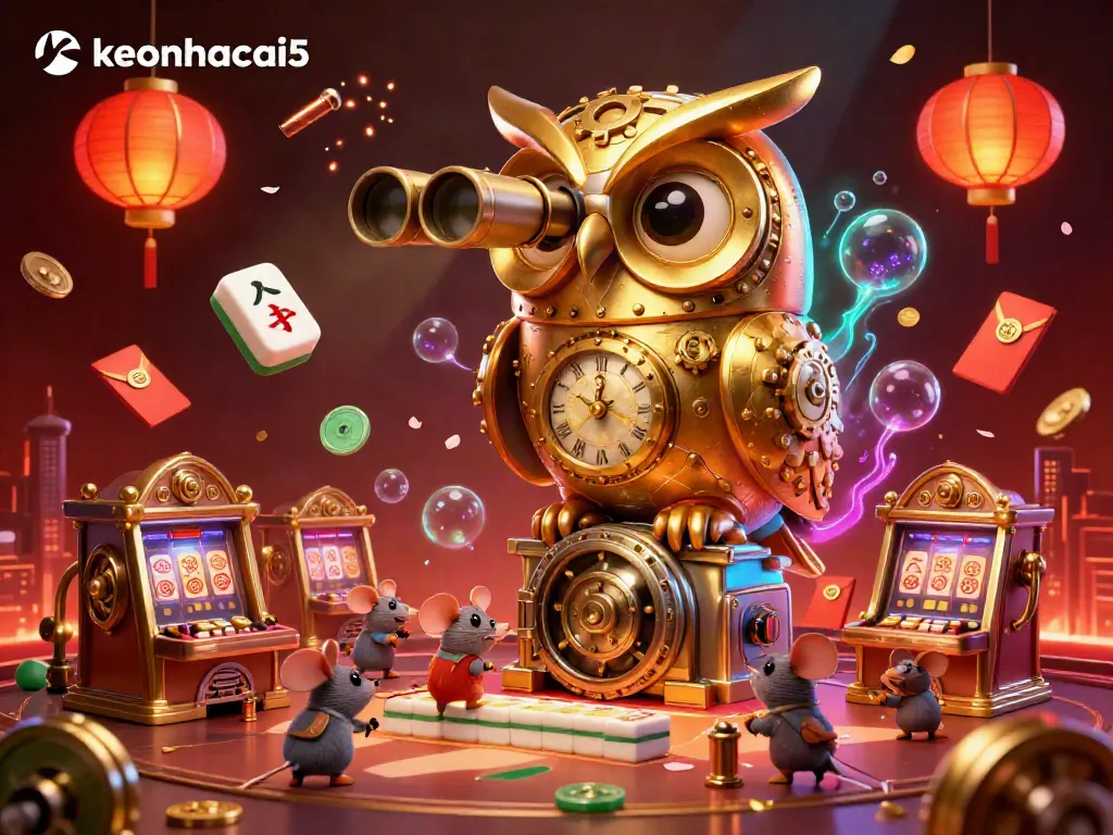 Experience the excitement of live betting with keonhacai5 in a vibrant casino scene featuring a golden owl.