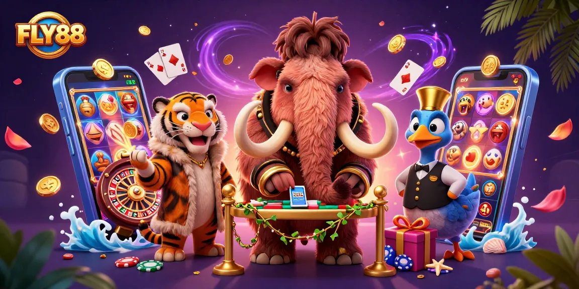 Experience FLY88 with thrilling slots and vibrant casino atmosphere featuring 3D characters.