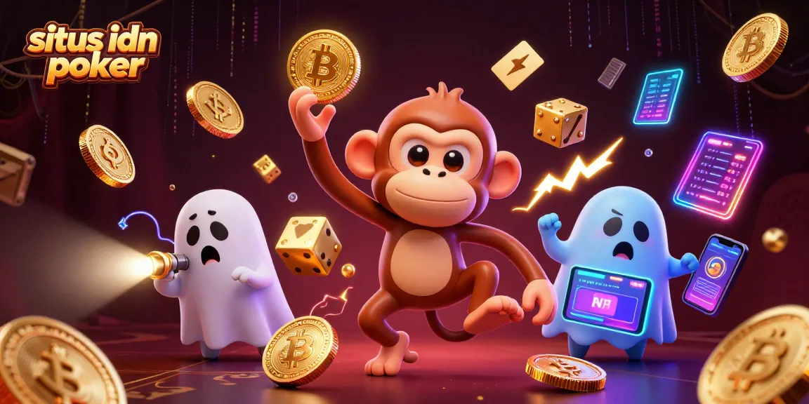 Permainan situs idn poker dengan monyet poltergeist yang menjatuhkan koin emas di kasino berhantu.