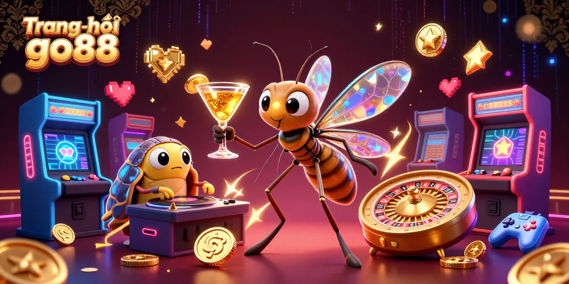 Experience winning excitement at Trang chủ go88 with a colorful casino scene featuring animated casino mascots, arcade games, and a vibrant atmosphere.