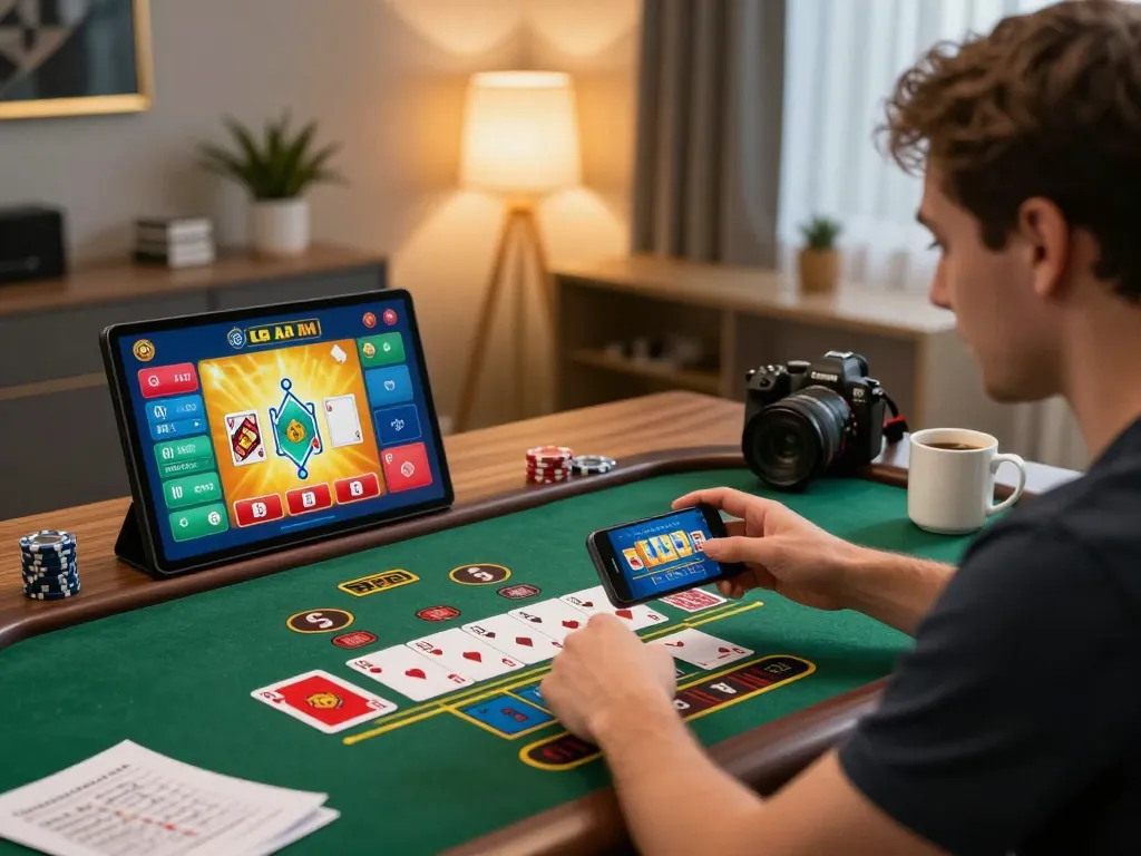 C168 player strategizing wins during a live dealer game on a smartphone in a cozy home office.