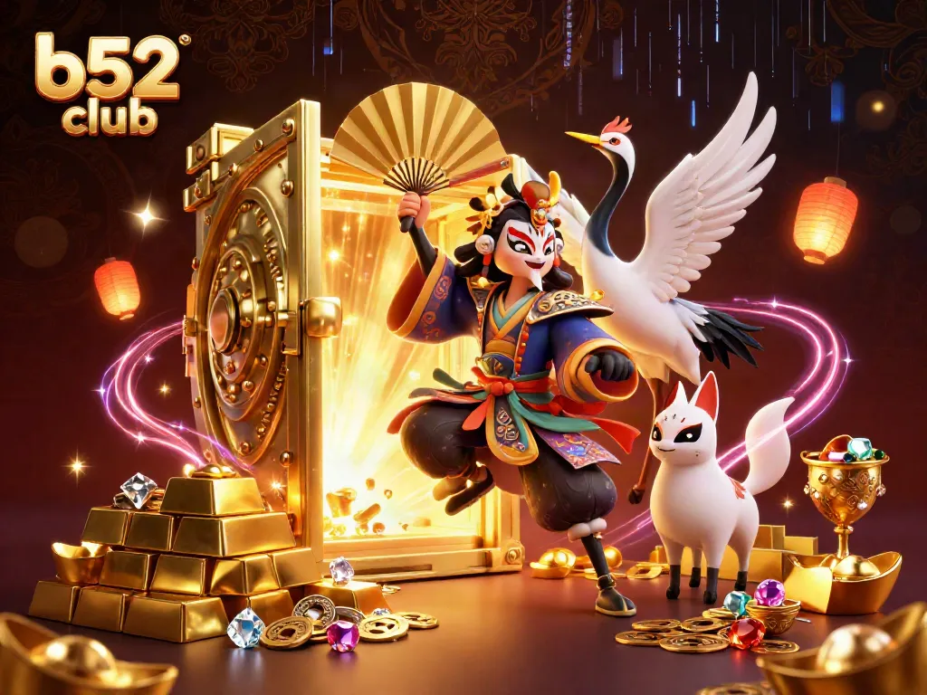 Experience the thrill of winning at b52 club with dynamic illustrations of epic games and treasures.