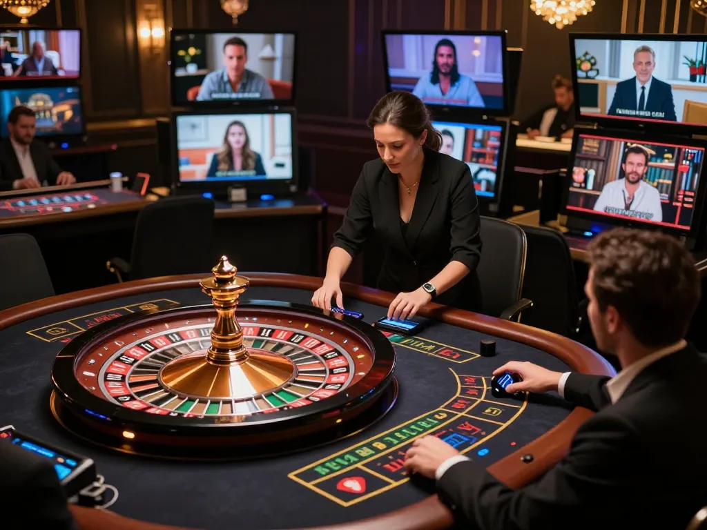 va88 players engaging in a live dealer roulette game showcasing excitement and strategy in an upscale online environment