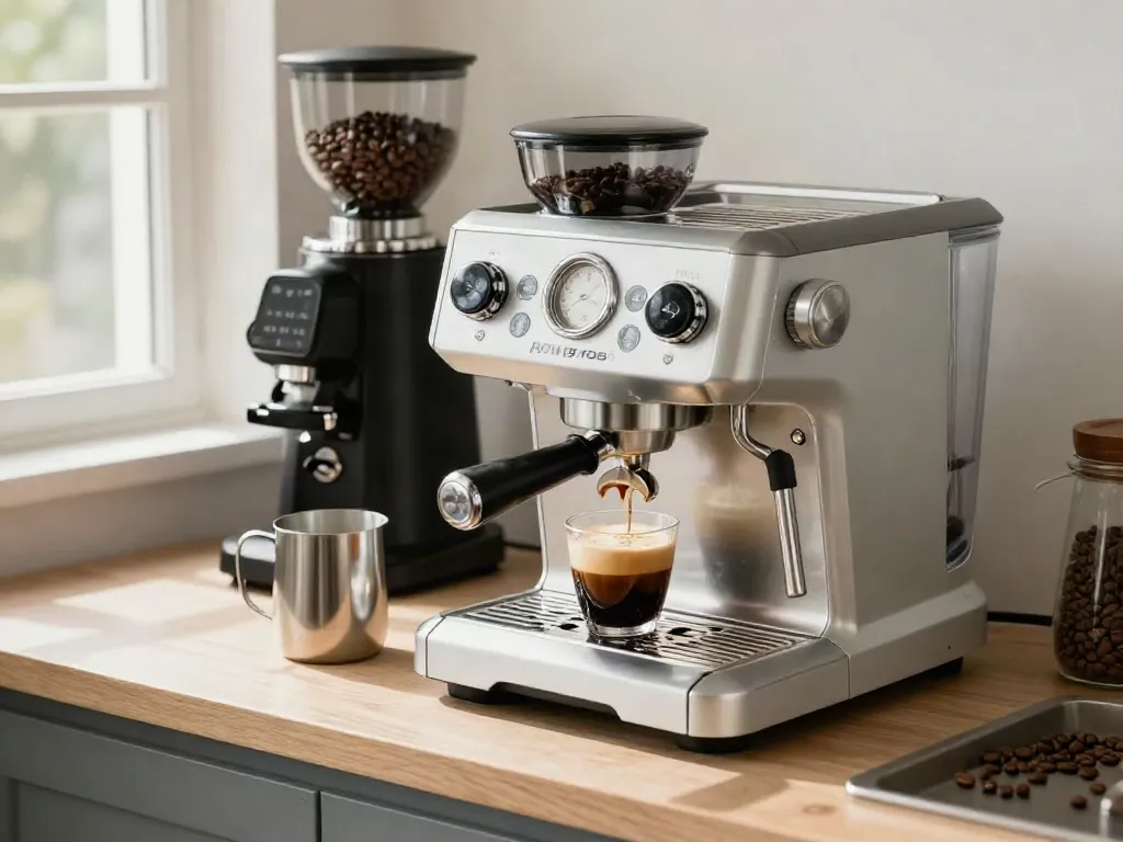 ROKOK88 login coffee brewing scene with espresso machine and preparation