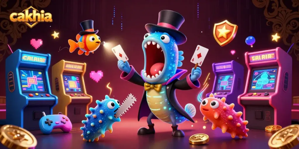 cakhia reveals thrilling magic tricks with a glowing eel, anglerfish, and sea cucumber in a vibrant casino style