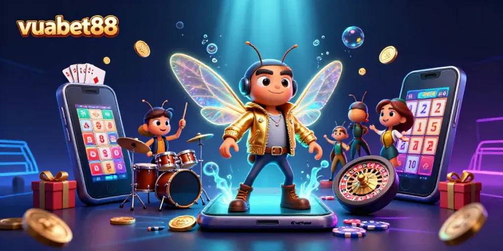 Engage in thrilling lottery action with vuabet88's unique gaming experience featuring vibrant characters.