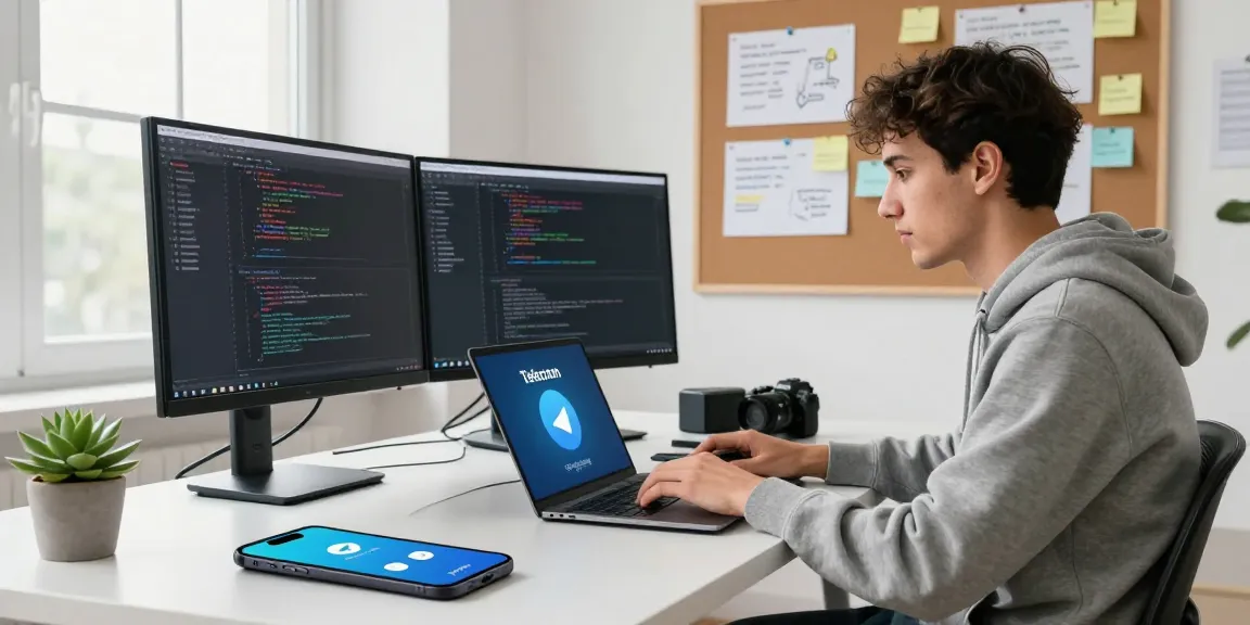 Dynamic Telegram download workspace for tech professionals showcasing productivity and communication.