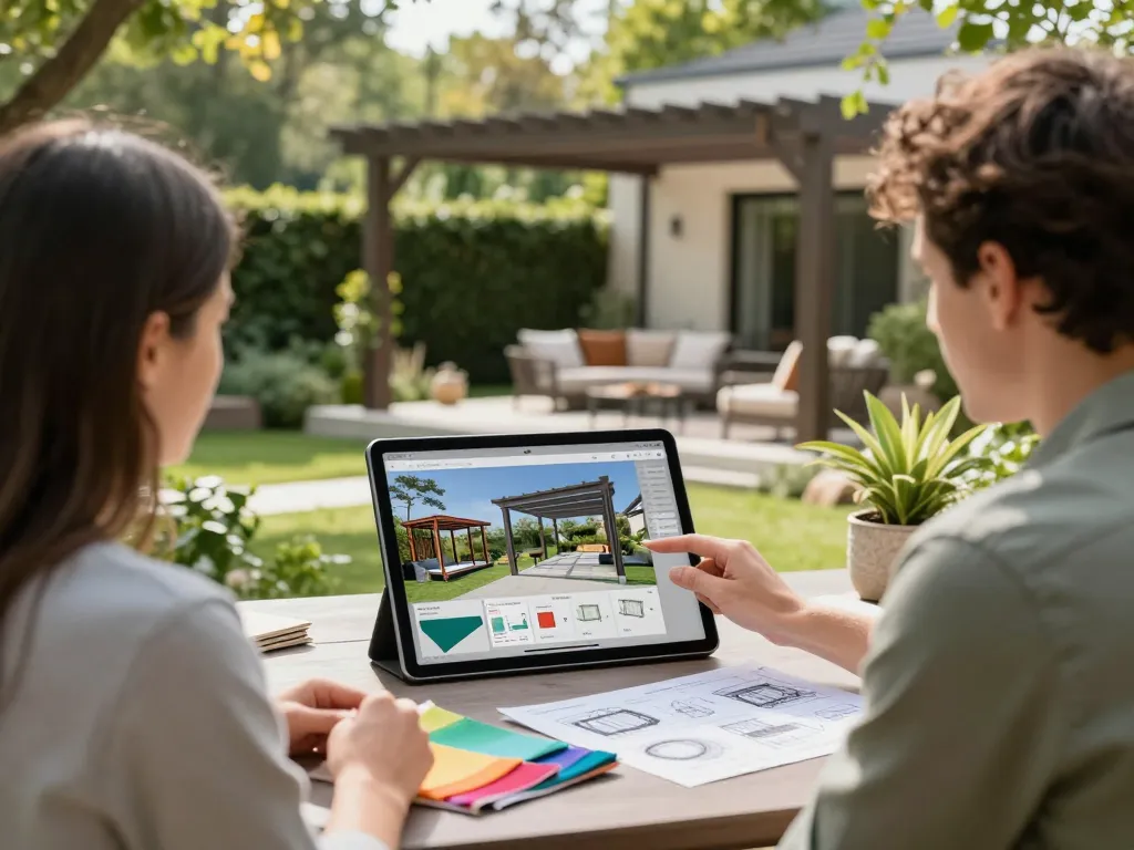 3D-Konfigurator in Aktion, der die Pergola Verkaufssoftware Schweiz für das Außendesign präsentiert.