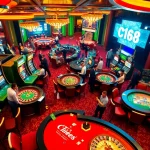 Experience the thrill of C168-winning at a vibrant casino with lively tables and slot machines.