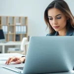 Complete the eta application uk with focus at a modern office desk.