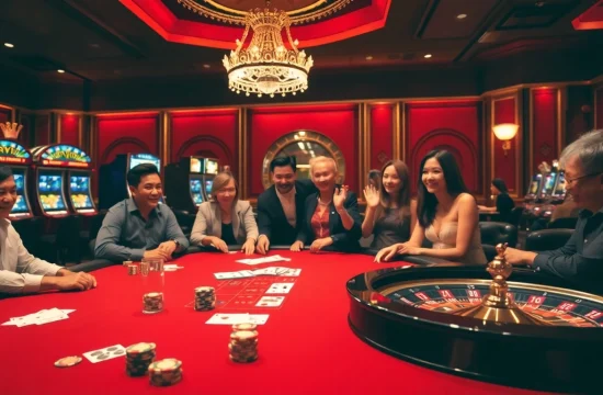 Experience the rush of gameplay at https://tx88at.com/ with a vibrant casino scene featuring poker, slots, and roulette.