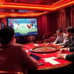 Exciting live betting experience on đá gà trực tiếp, showcasing intense chicken matches at a luxurious casino.