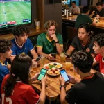 Exciting sports betting experience at 98wincom with friends enjoying a live match
