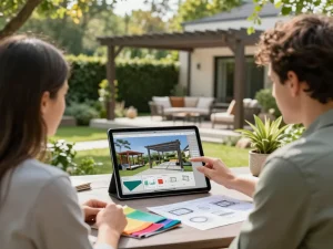 3D-Konfigurator in Aktion, der die Pergola Verkaufssoftware Schweiz für das Außendesign präsentiert.