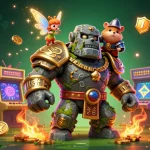 Nổ Hũ slot game adventure featuring colorful characters and vibrant gaming elements in a rich casino setting