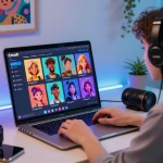 User engaging with Crush on AI platform showcasing vibrant character interactions in a modern workspace.