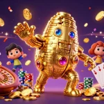 Nohu90 showcases a thrilling jackpot experience with cascading coins and vibrant games.