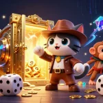 Engaging scene with explorer cat and monkey revealing treasures on website bóng đá thay thế xoilac.