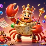 Beli Chip Royal Dream dengan aman dalam ilustrasi yang dinamis, menampilkan karakter lobster emas dan koin yang berlimpah.