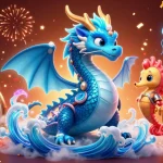 Experience top-tier gaming with 33winvn's captivating 3D illustration of a water dragon, seahorse knight, and casino elements.